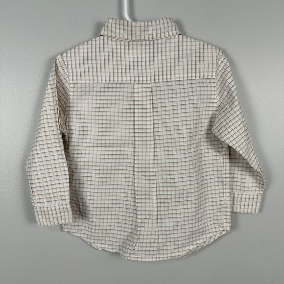 Janie and Jack Boys 2T Long Sleeve Button Down Shirt Plaid Beige White - Picture 2 of 3